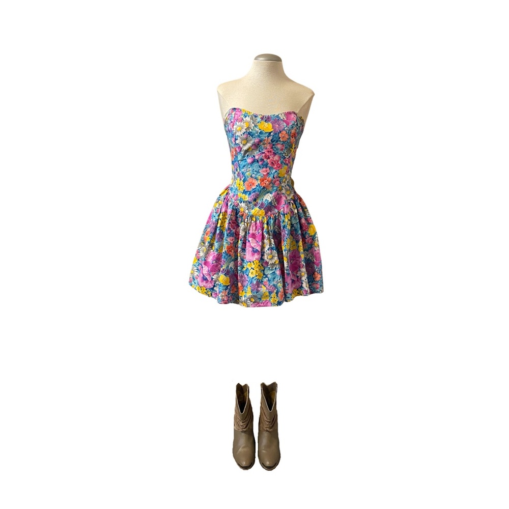 VINTAGE - STRAPLESS FLORAL MINI DRESS sz. M